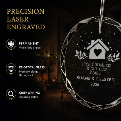 1st Christmas in New Home Personalized Glass Ornament