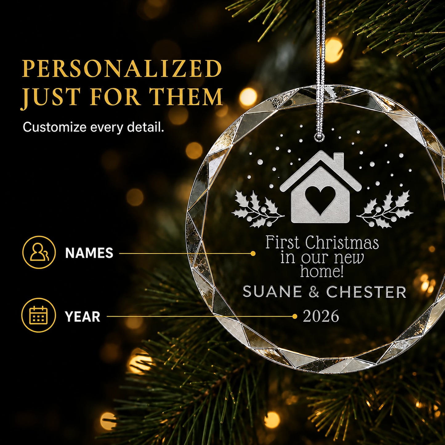 1st Christmas in New Home Personalized Glass Ornament