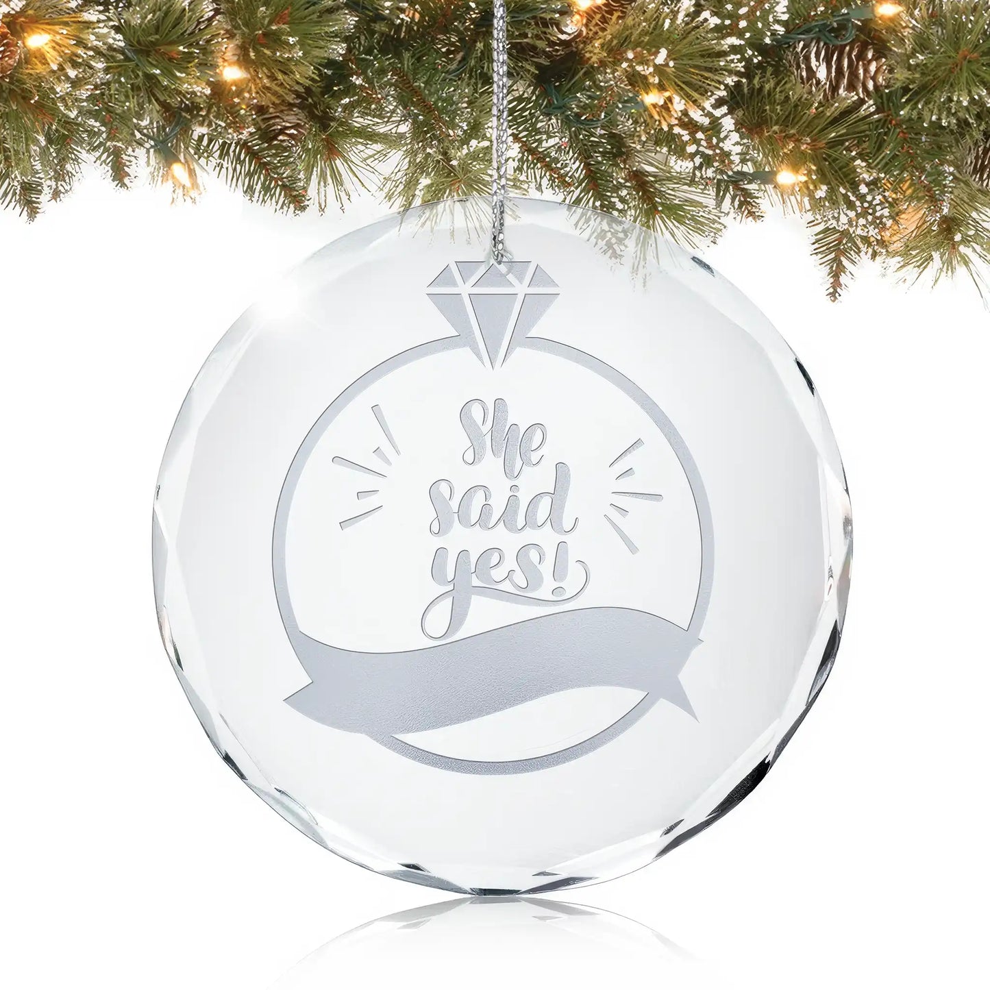 She Said Yes Engaged Christmas Ornament - Glass