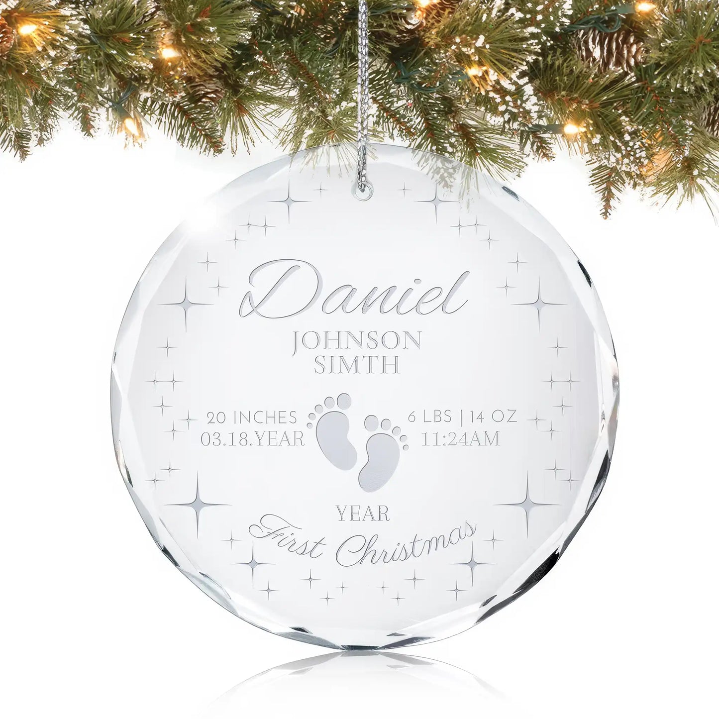 Baby's First Christmas Ornament - Footprints & Stars