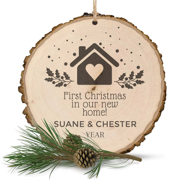 1st Christmas in New Home Personalized Wood Ornament