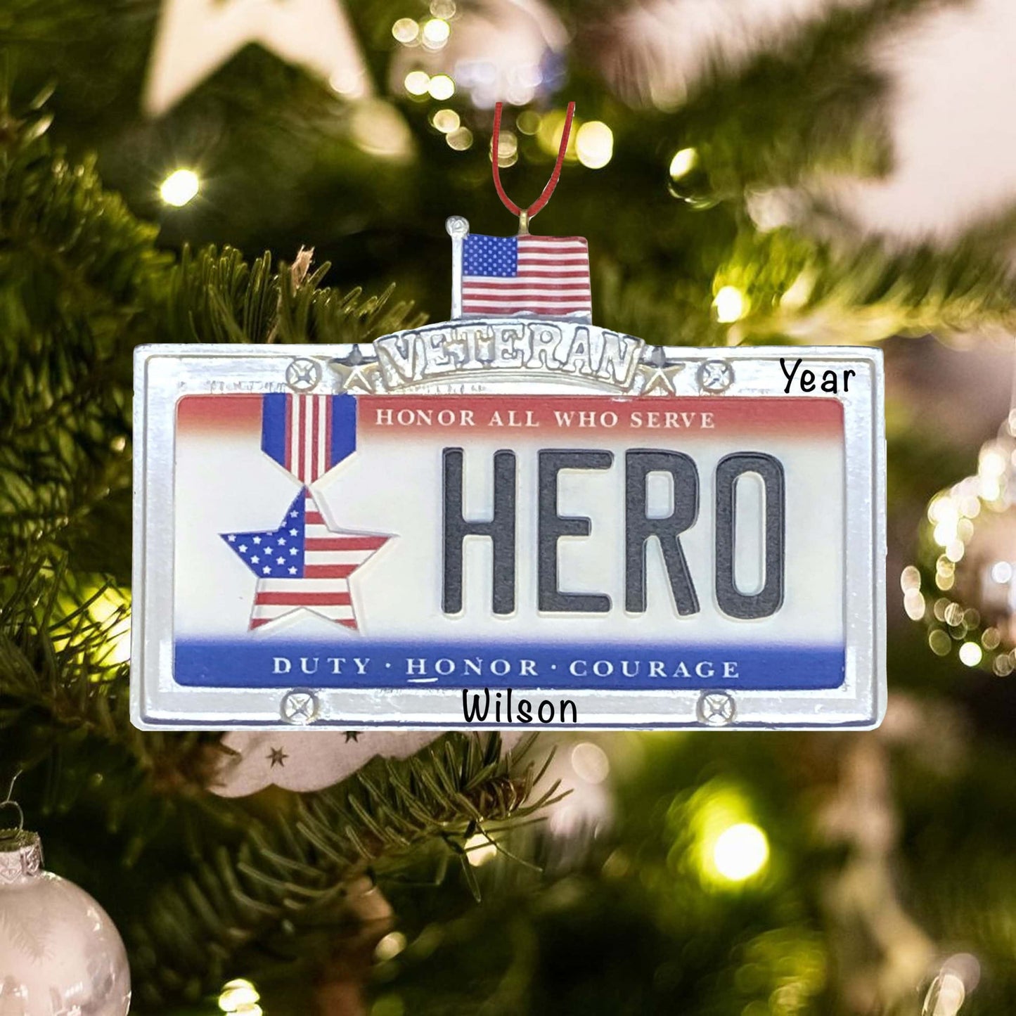 J8615 Personalized Veteran Hero License Plate Christmas Ornament