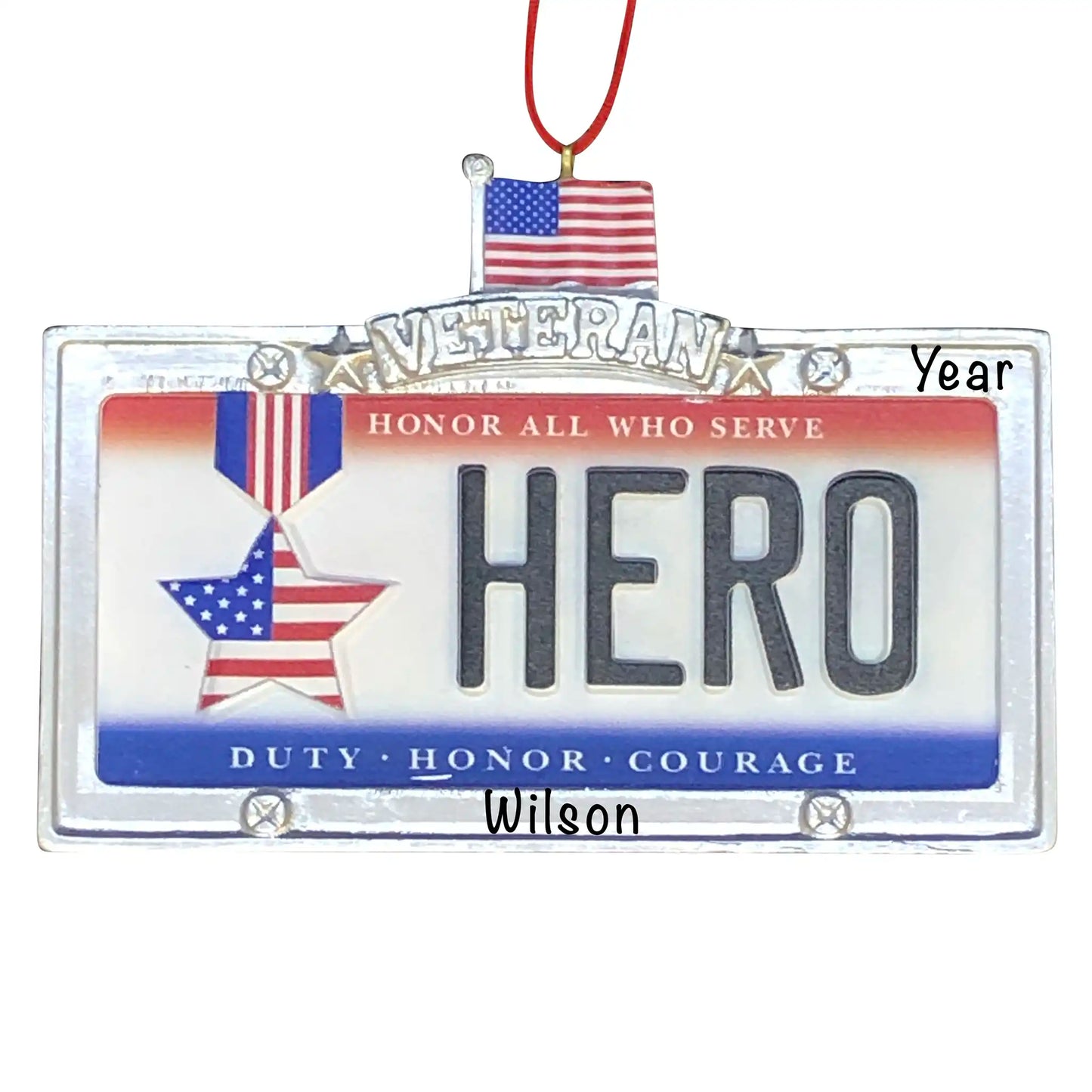 Veteran Hero License Plate Christmas Ornament