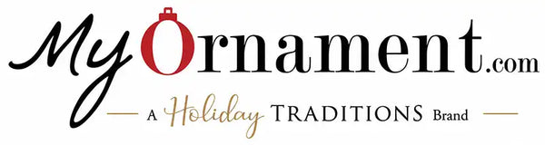 A logo-style graphic reading 'My Ornament.com' with a red ornament icon above the letter O, plus the text 'A Holiday Traditions Brand' on a white background.