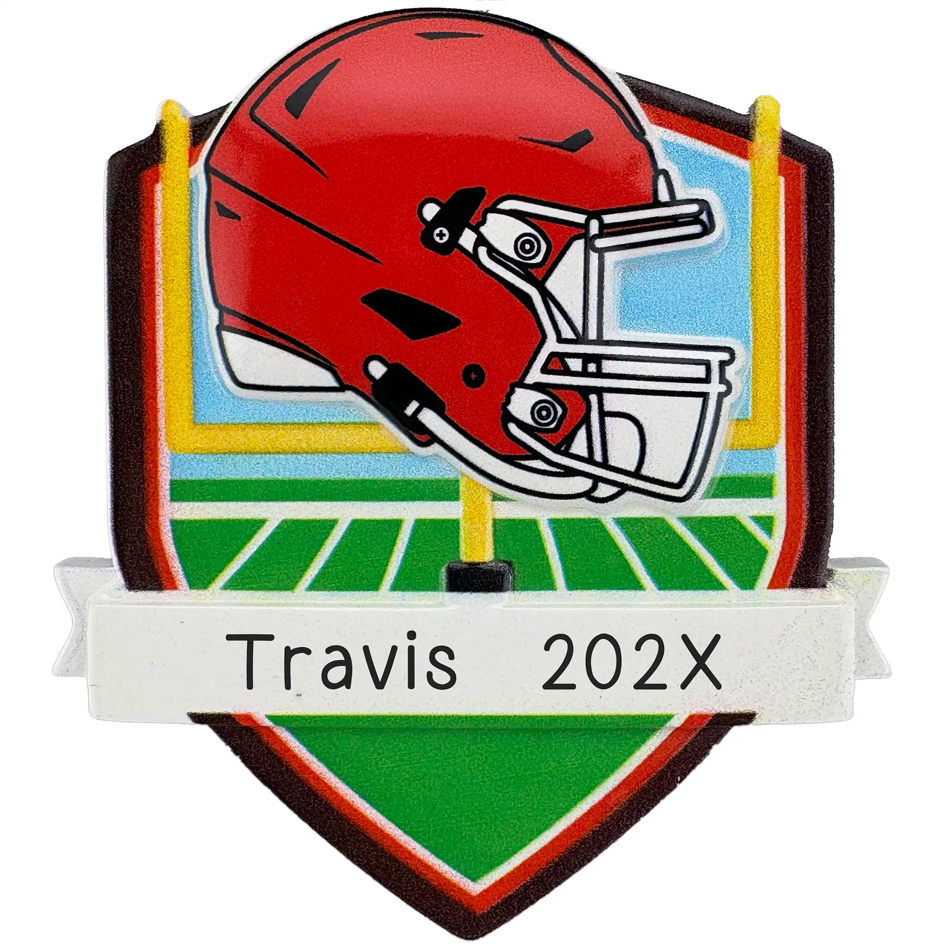 Cleveland Browns personalized Christmas ornament with team helmet over goal post and laser-engraved banner