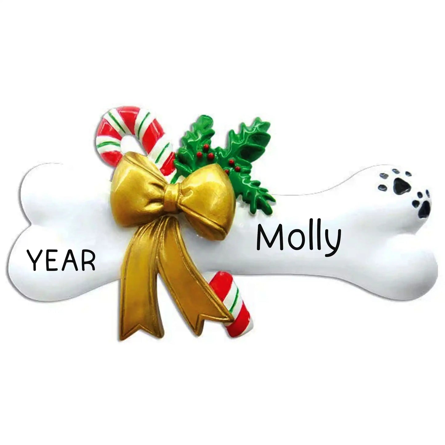 Dog Bone Christmas Ornament - Holly