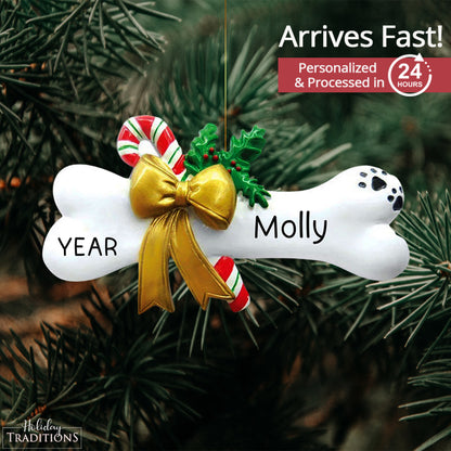 Dog Bone Christmas Ornament - Holly