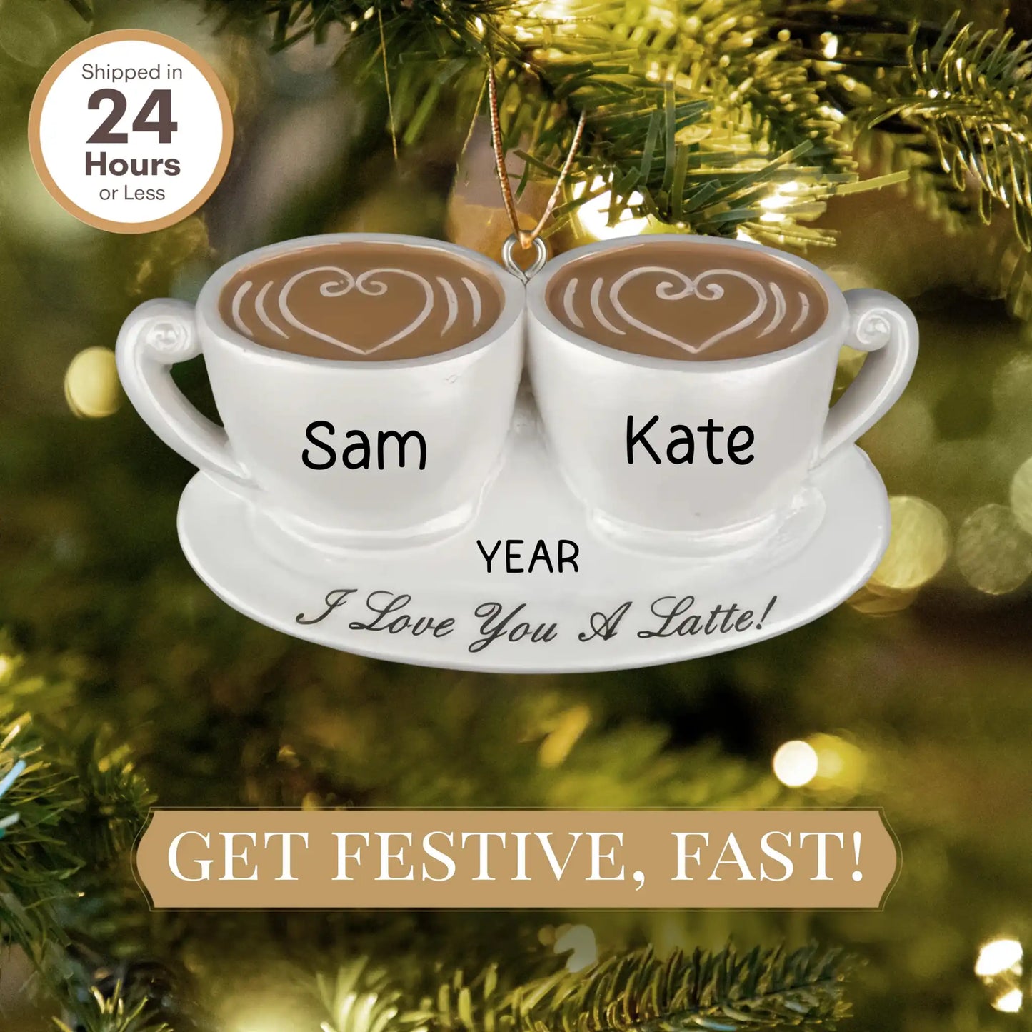 Adorno navideño de pareja de café - Latte Love