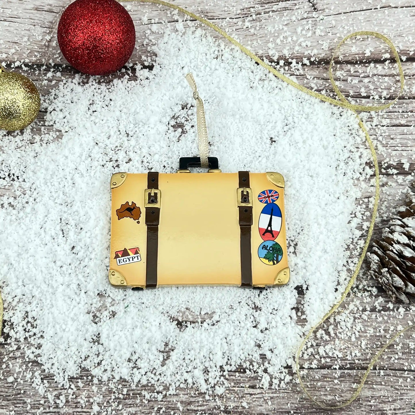 Adorno navideño de maleta de viaje - Bronceado 