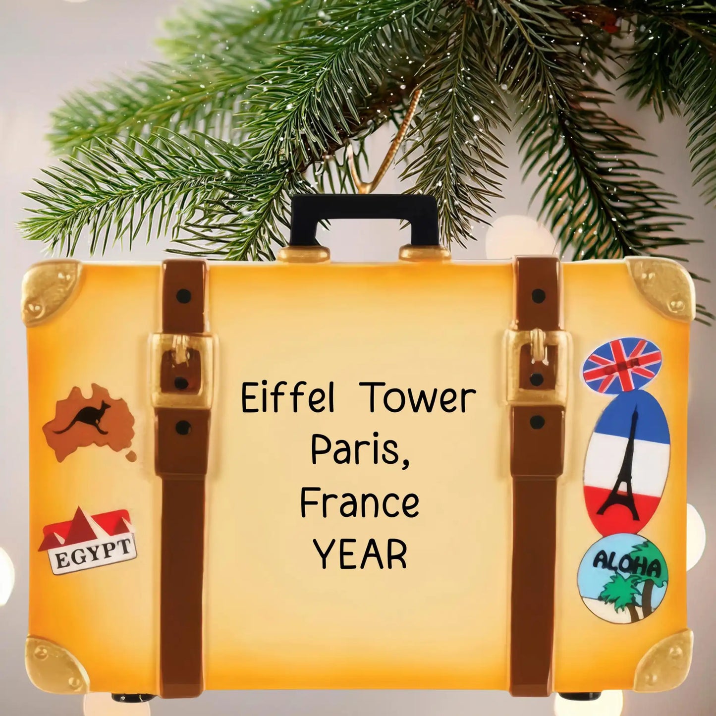 Adorno navideño de maleta de viaje - Bronceado 