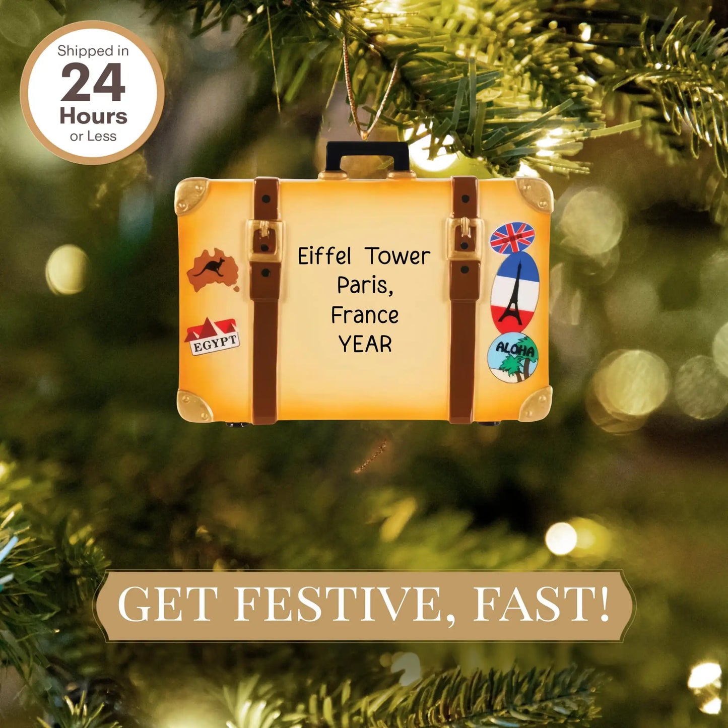 Adorno navideño de maleta de viaje - Bronceado 