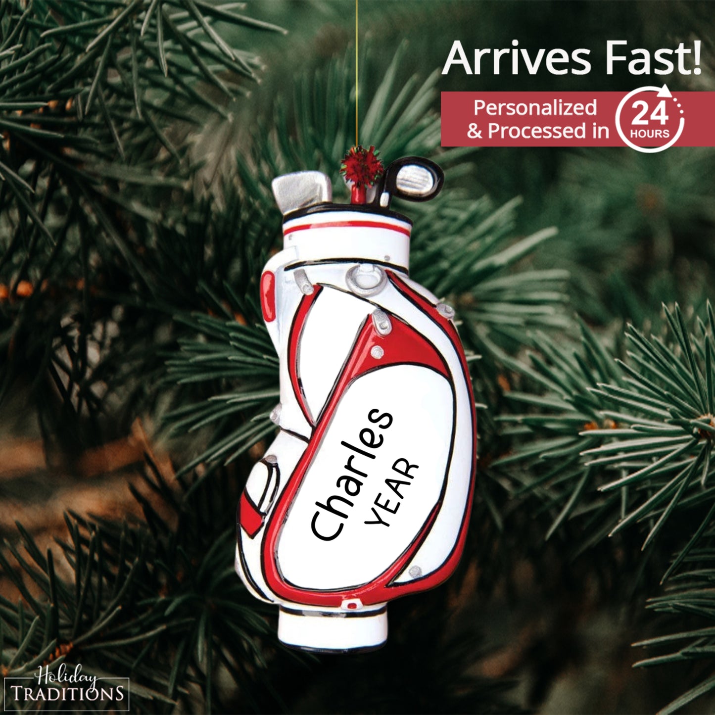 Golf Bag Christmas Ornament - White