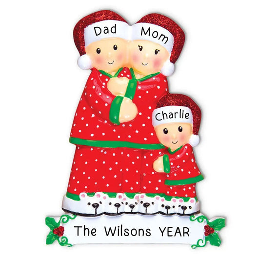 Pajama Family of 3 Christmas Ornament