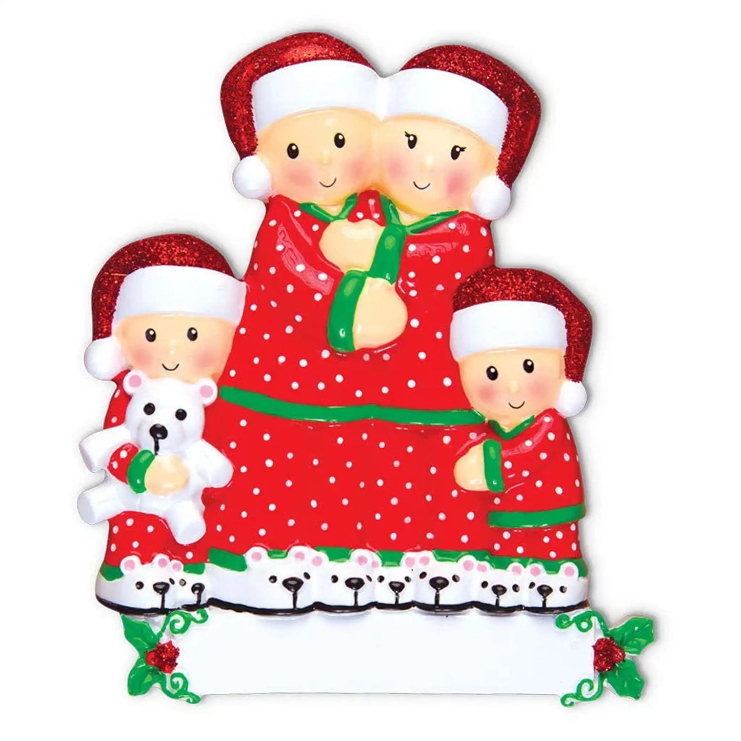 Pajama Family of 4 Personalized Ornament