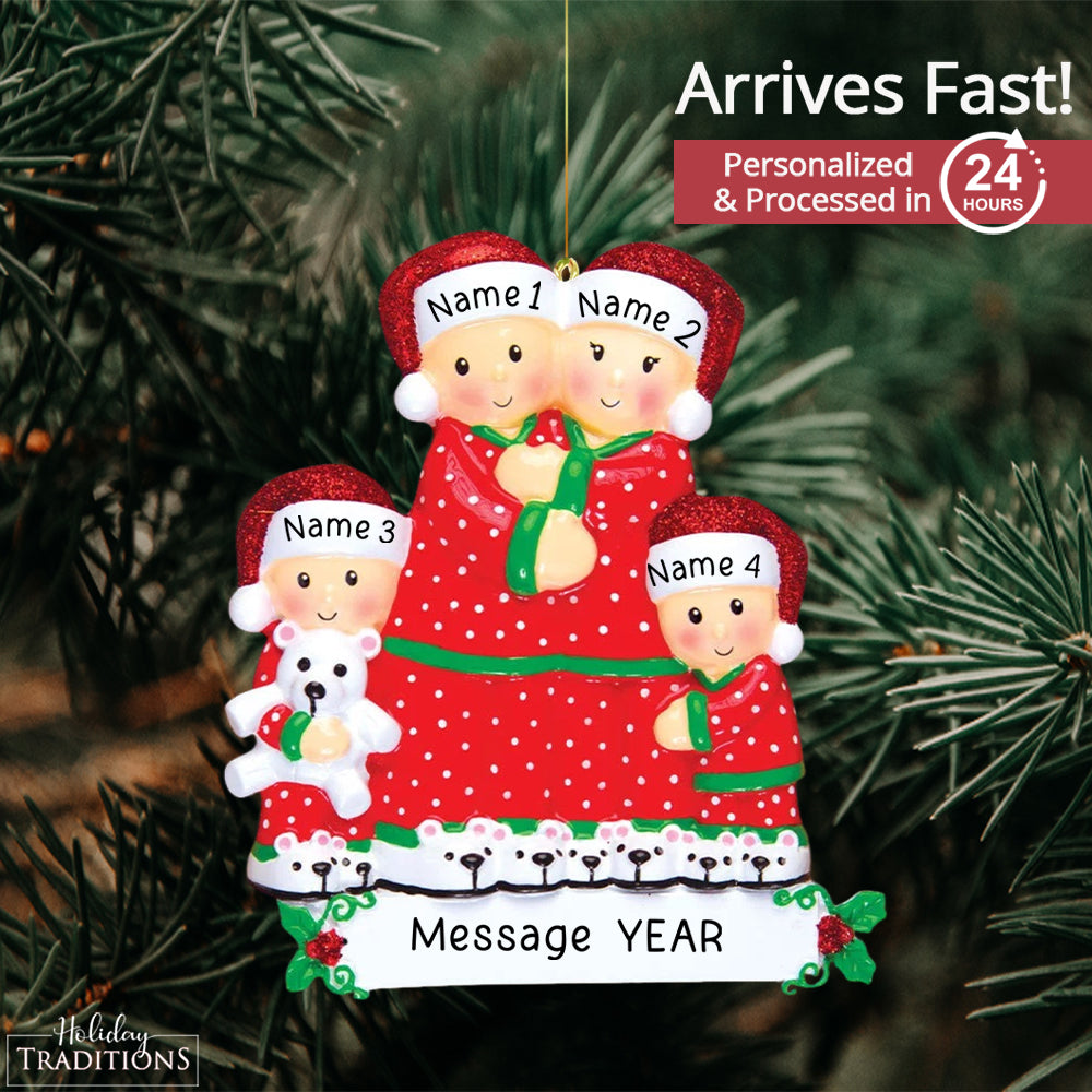 Pajama Family of 4 Personalized Ornament