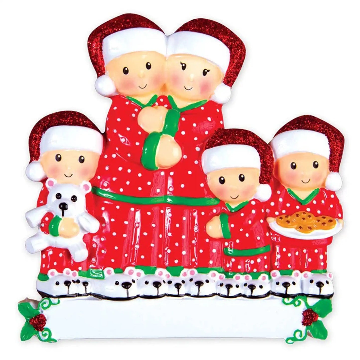 Pajama Family of 5 Christmas Ornament