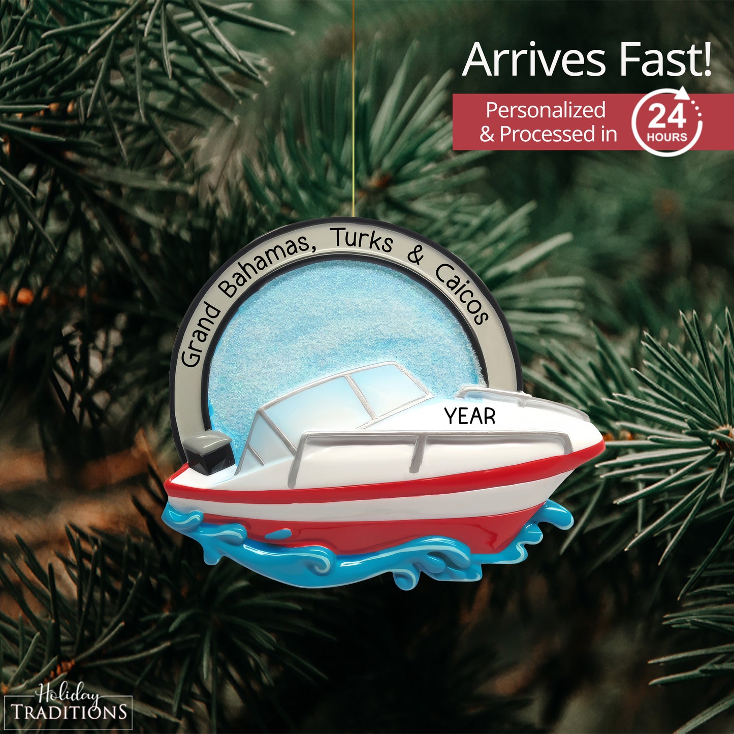 Speed Boat Christmas Ornament