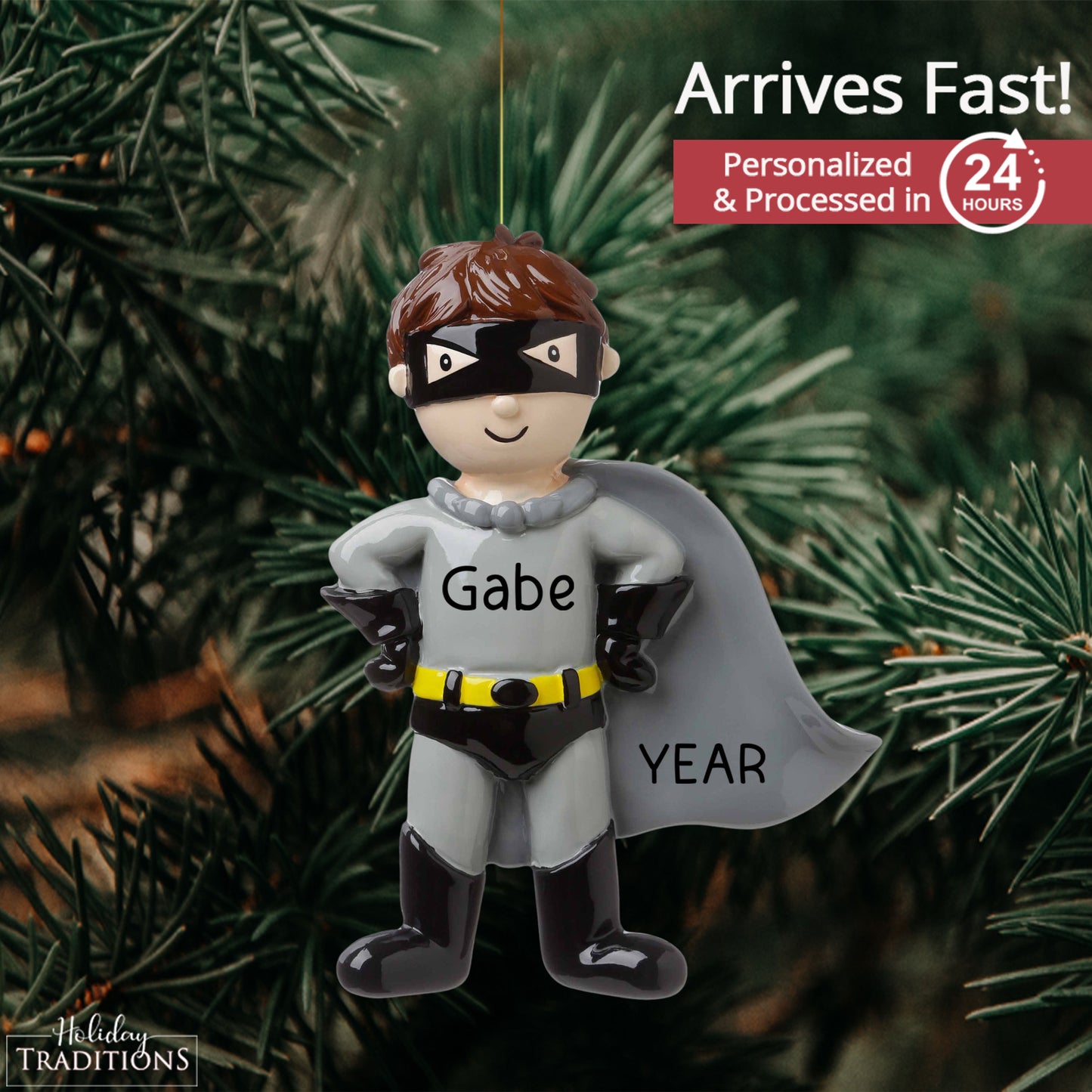 Super Hero Batman Style Christmas Ornament