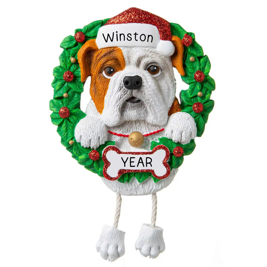 Bulldog Wreath Christmas Ornament