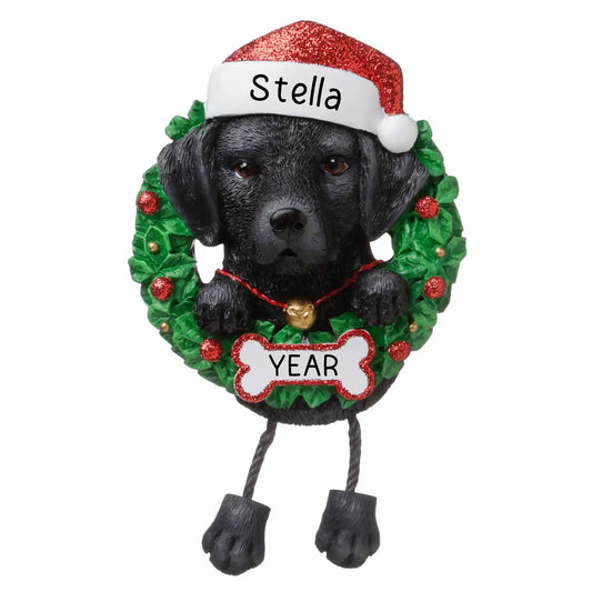 Black Labrador Wreath Christmas Ornament