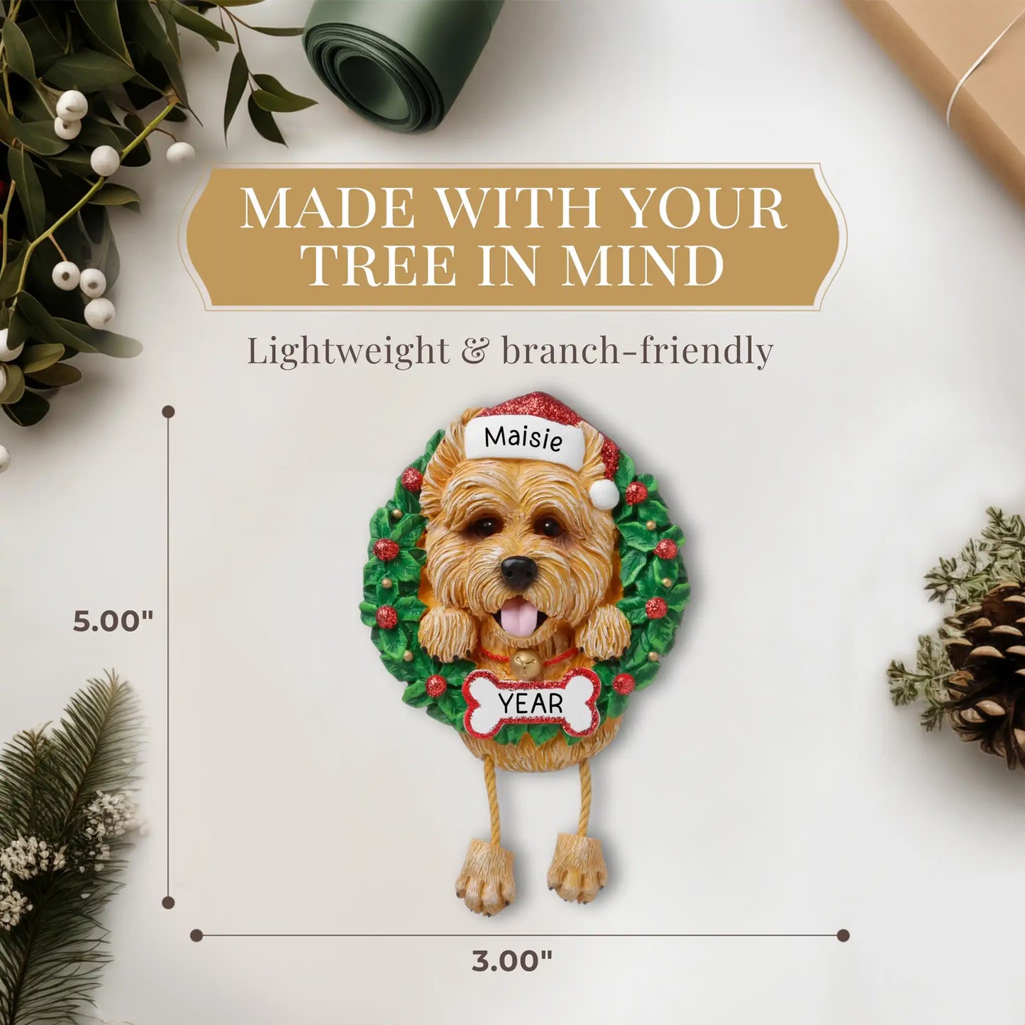 Adorno navideño de corona de Cairn Terrier 