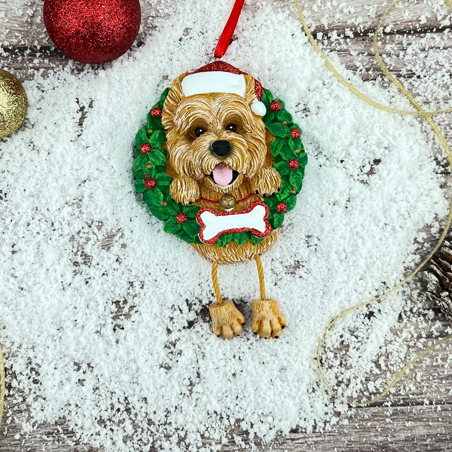 Adorno navideño de corona de Cairn Terrier 