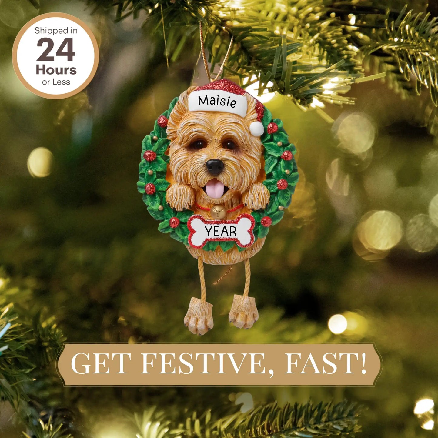 Adorno navideño de corona de Cairn Terrier 