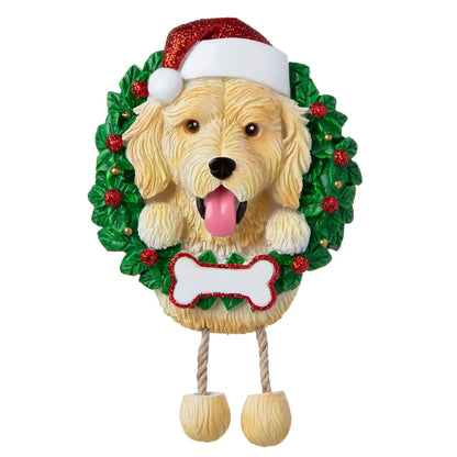 Golden Doodle Wreath Christmas Ornament