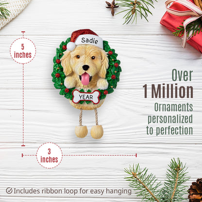 Golden Doodle Wreath Christmas Ornament