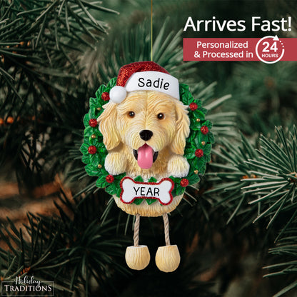 Golden Doodle Wreath Christmas Ornament