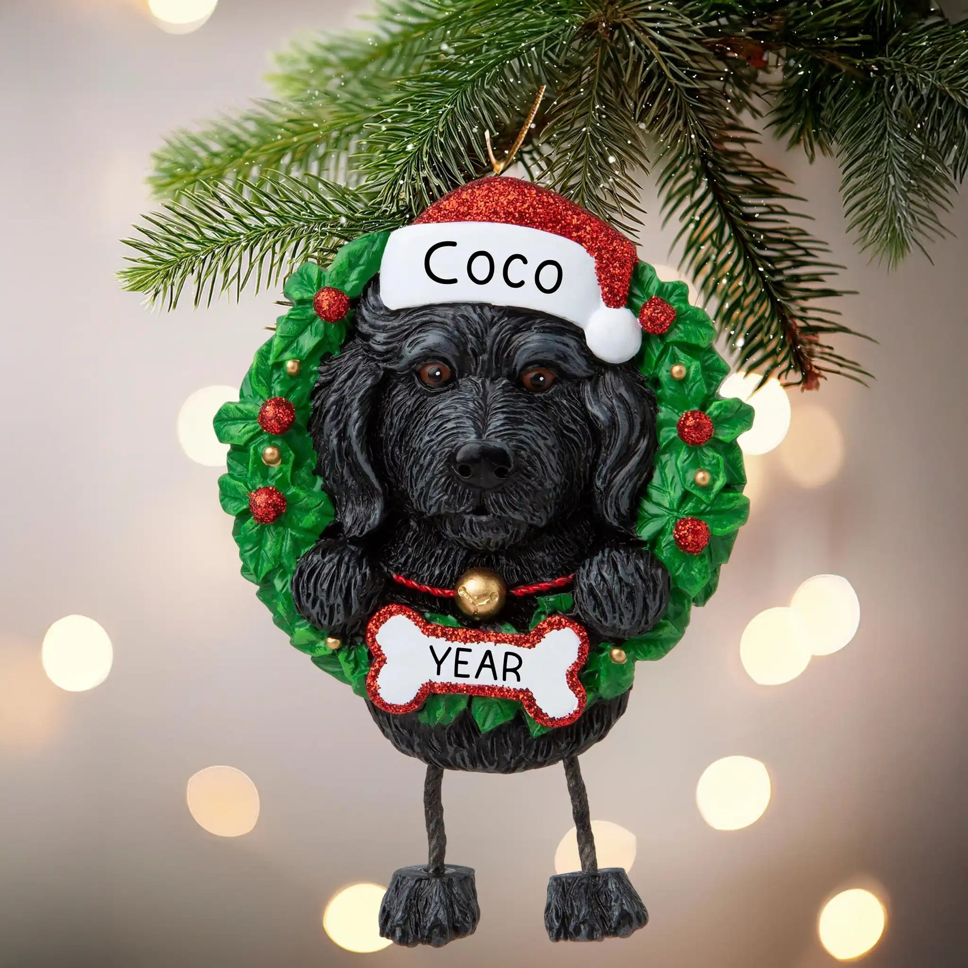 Personalized Black Labradoodle Ornament - Custom Dog Christmas Ornament, Pet Lover Gift, Ceramic Keepsake