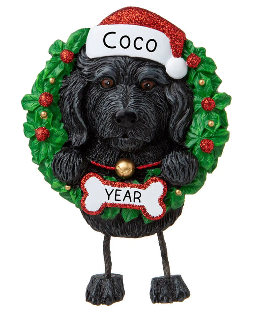 Labradoodle Black Wreath Christmas Ornament