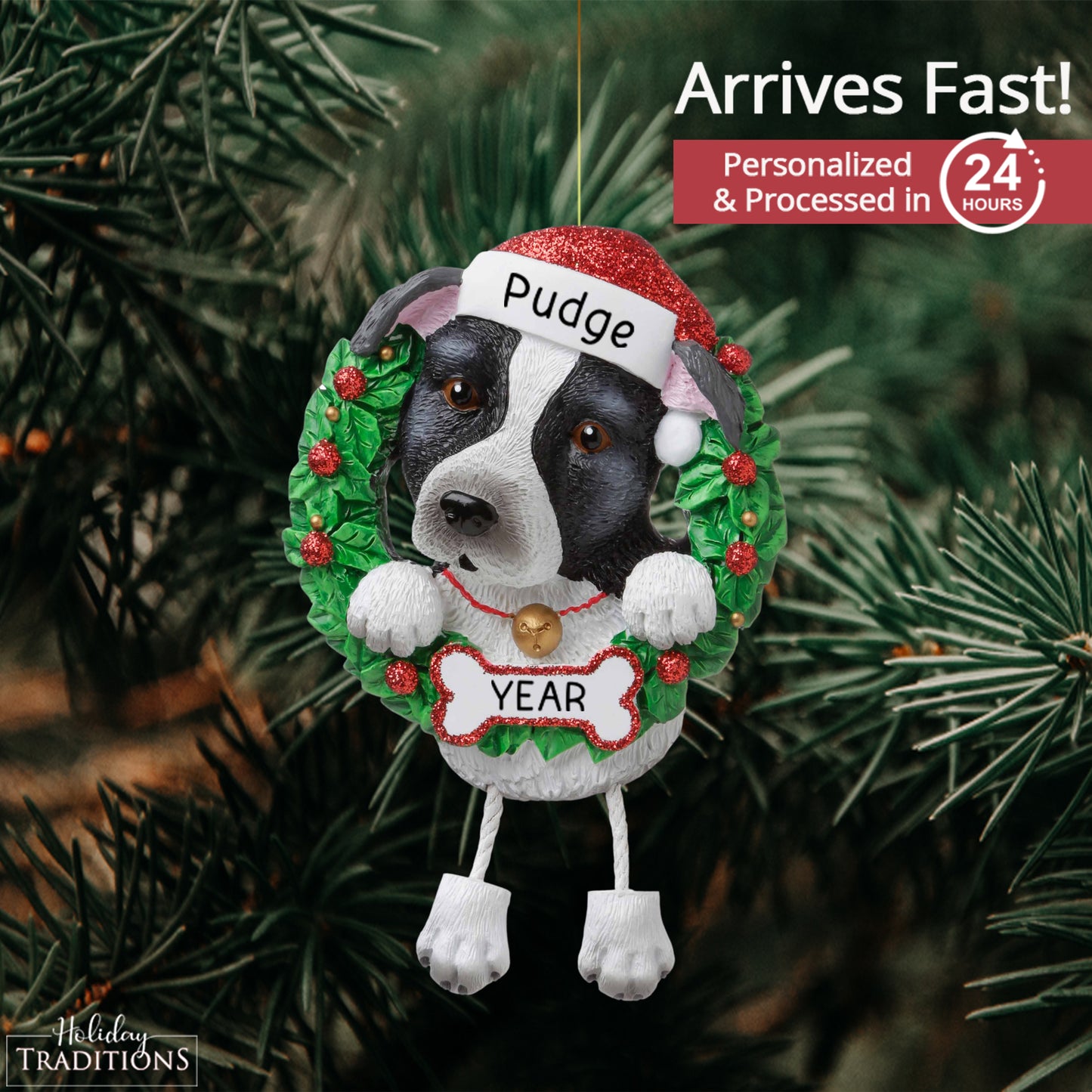 Pit Bull Wreath Christmas Ornament