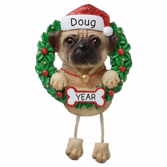 Pug Wreath Christmas Ornament