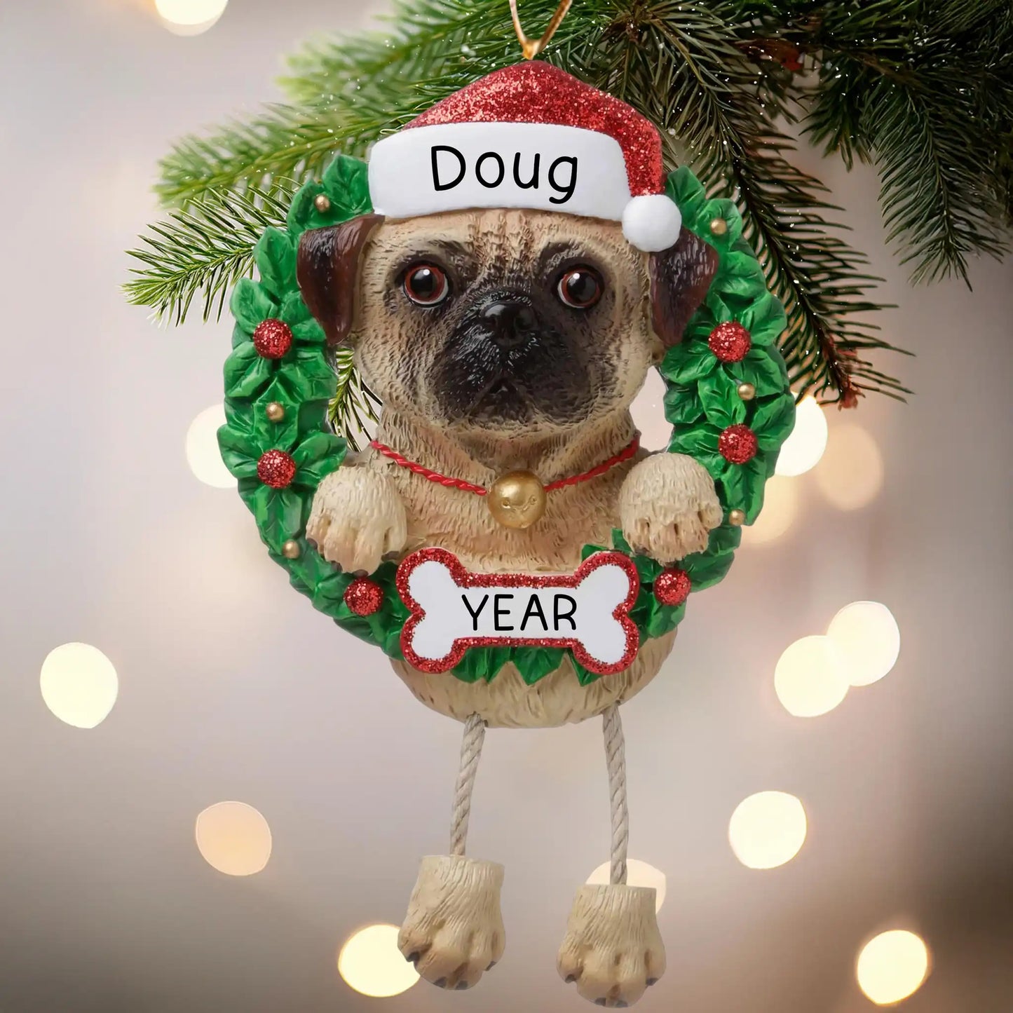 Pug Wreath Christmas Ornament