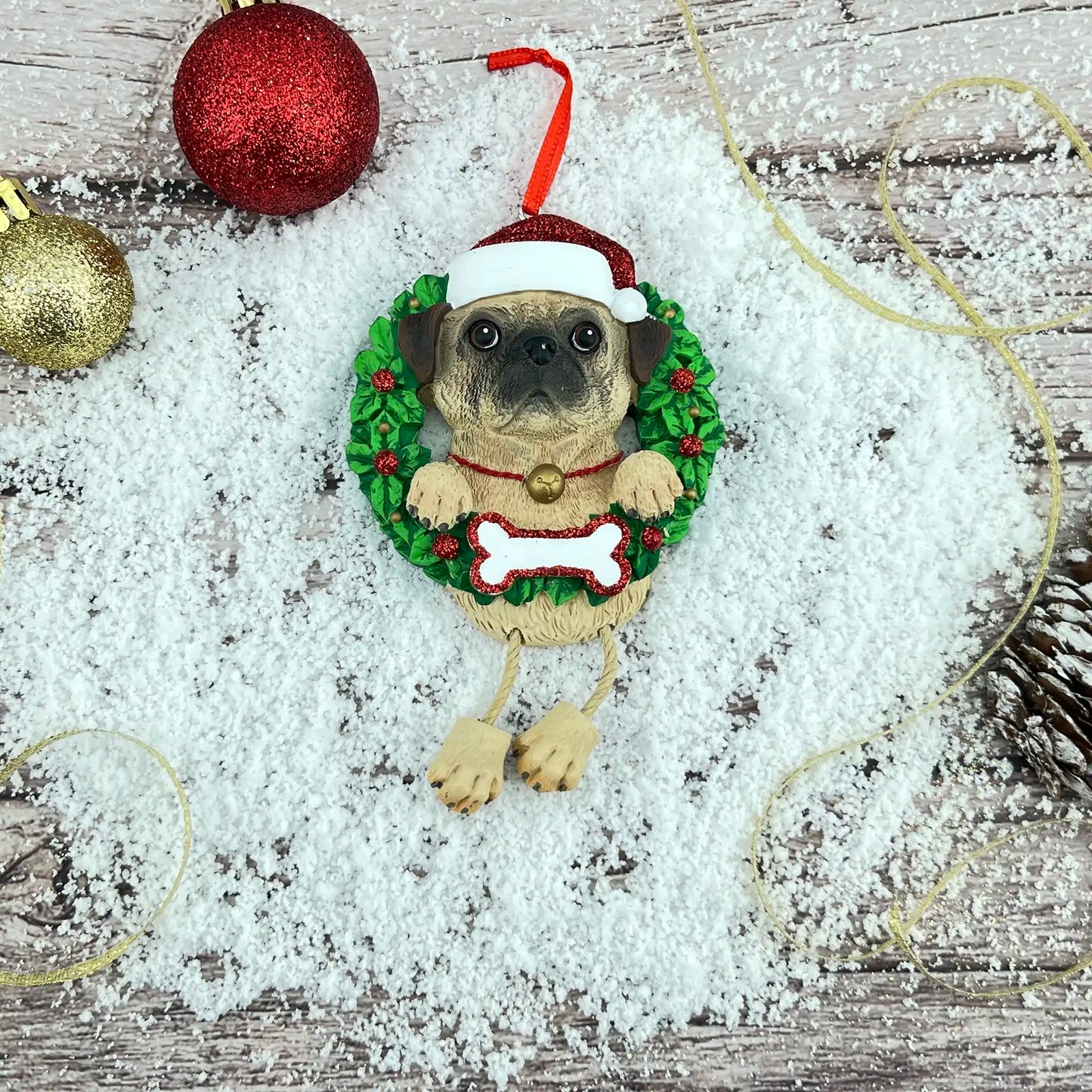 Pug Wreath Christmas Ornament