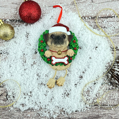 Pug Wreath Christmas Ornament