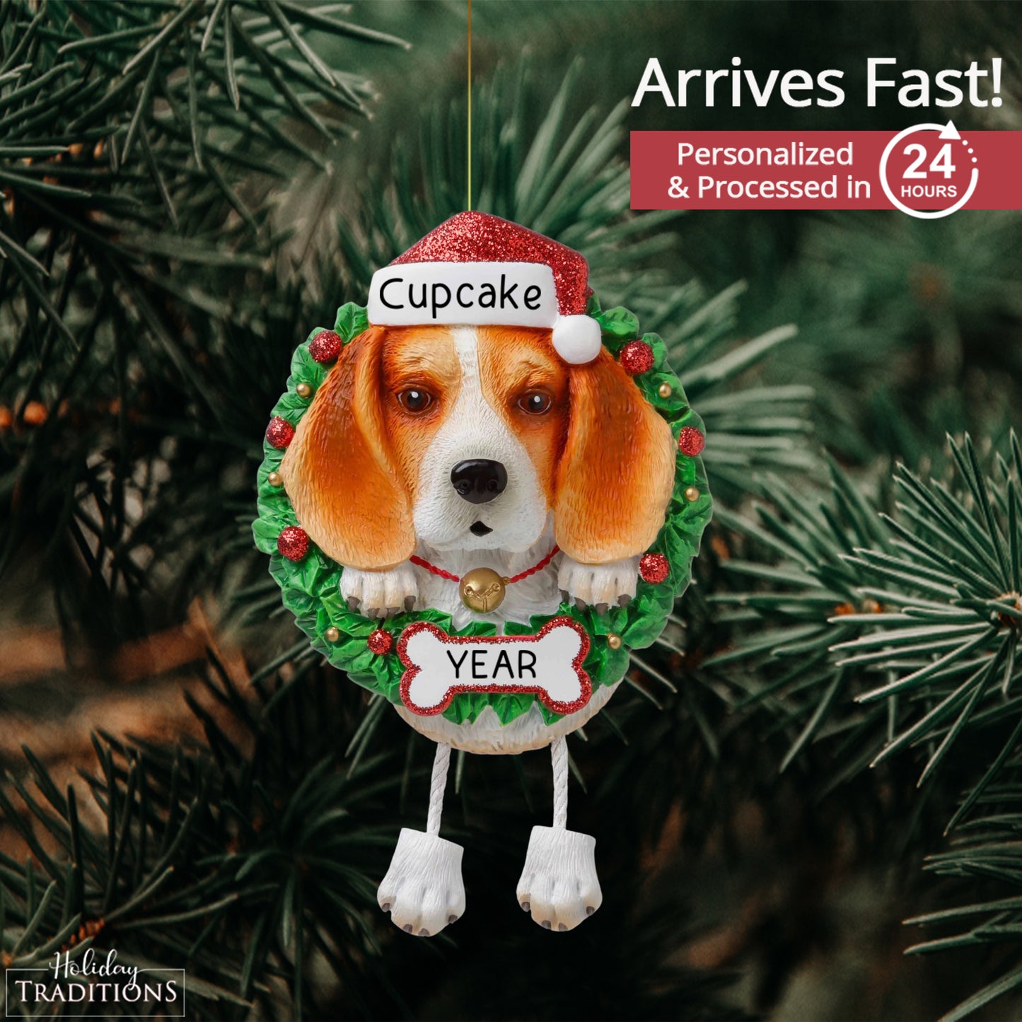 Beagle Wreath Christmas Ornament