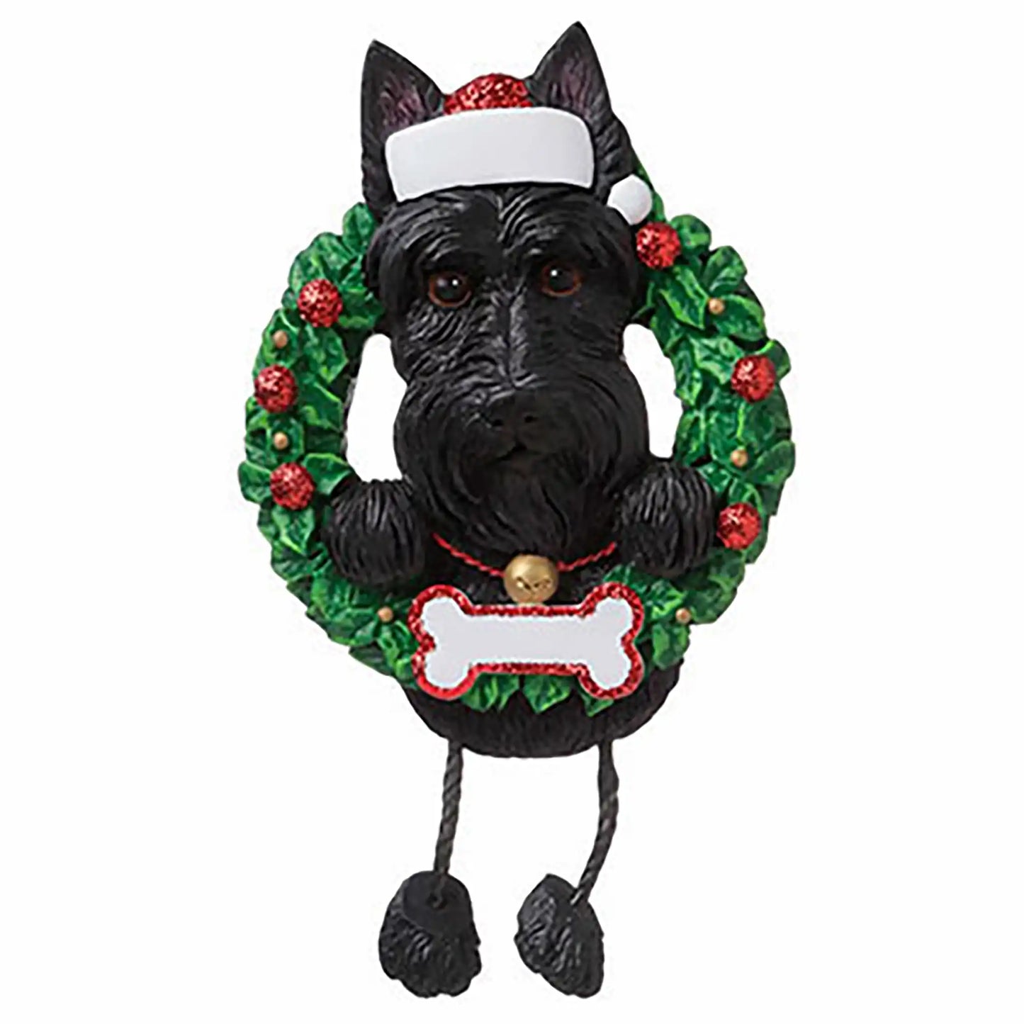 Scottie Wreath Christmas Ornament With Dangling Legs