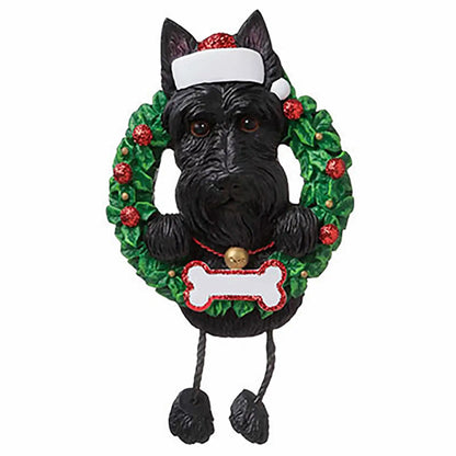 Scottie Wreath Christmas Ornament With Dangling Legs