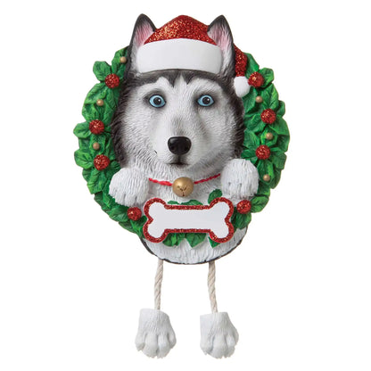 Siberian Husky Wreath Christmas Ornament