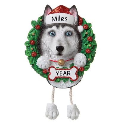 Siberian Husky Wreath Christmas Ornament