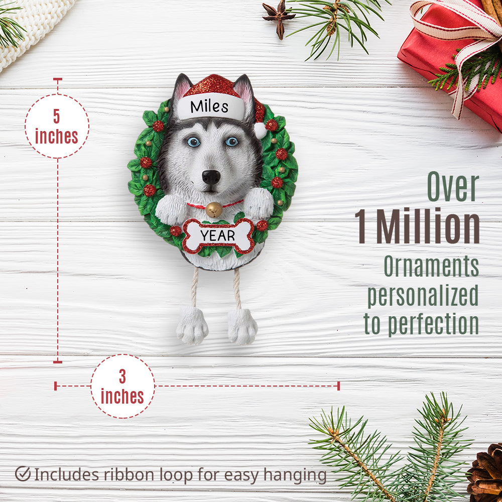 Siberian Husky Wreath Christmas Ornament