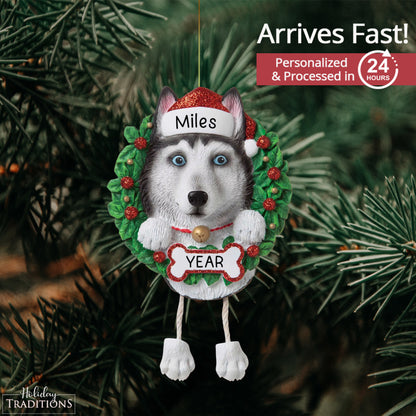 Siberian Husky Wreath Christmas Ornament