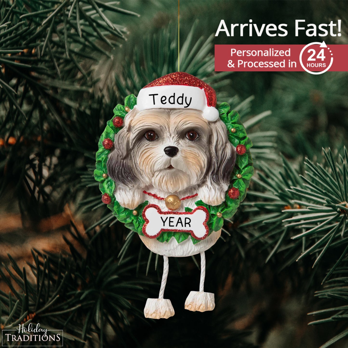 Shih Tzu Wreath Christmas Ornament