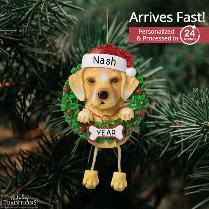 Yellow Labrador Wreath Christmas Ornament