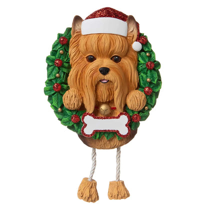 Yorkie Wreath Christmas Ornament