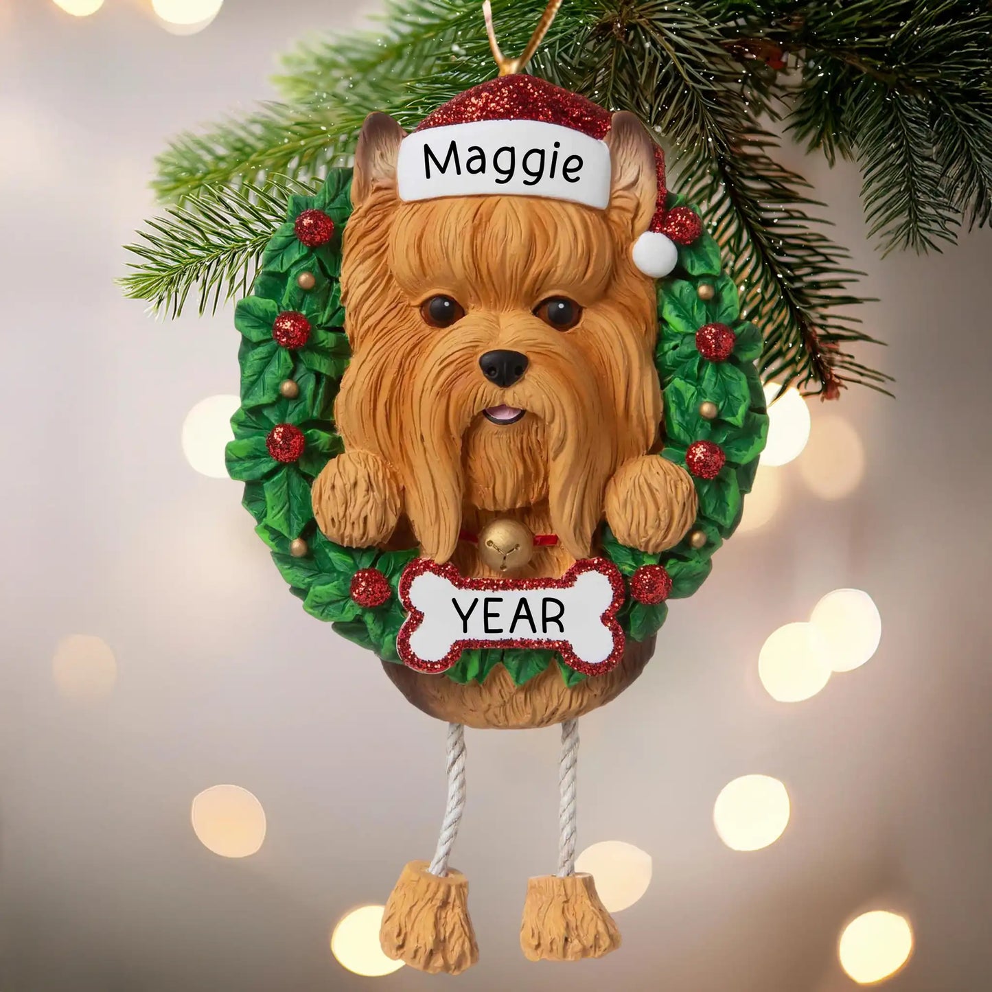 Yorkie Wreath Christmas Ornament