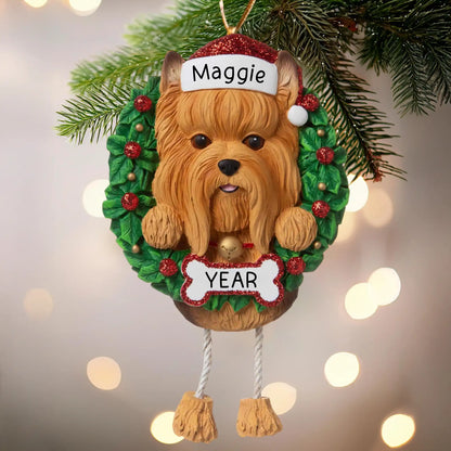 Yorkie Wreath Christmas Ornament