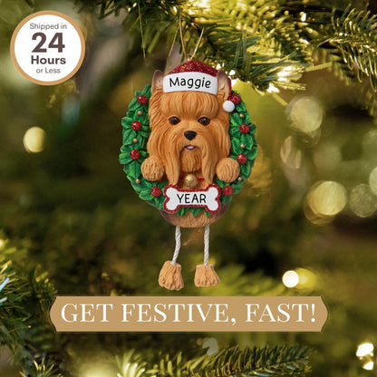 Yorkie Wreath Christmas Ornament